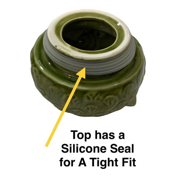 Owl Canister Jar Decorative Storage Hand Painted Ceramic Green Functional Art - Picture 2 of 16